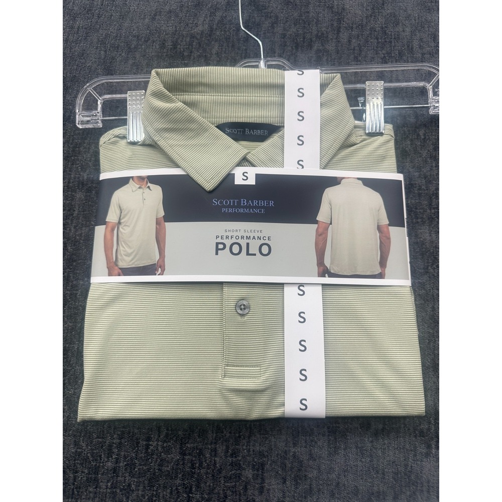 Scott Barber Polo Shirt Mens Small Green Striped Short Sleeve Performance Golf